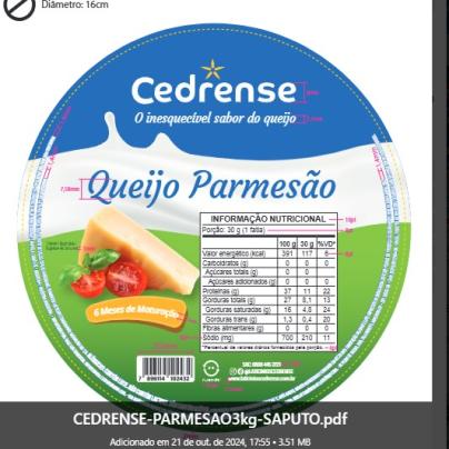 PARMESÃO (PEÇA 3,0KG) 04UN - CEDRENSE